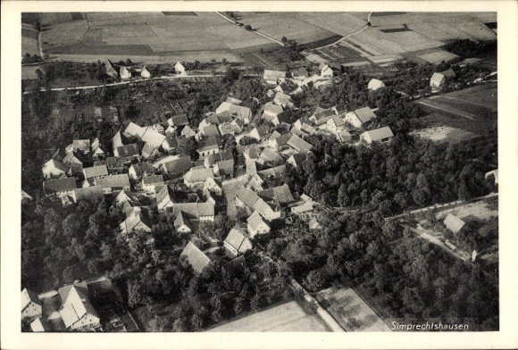 Postcard Simprechtshausen Mulfingen an der Jagst Hohenlohekreis, view of the town, aerial photograph