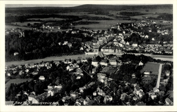 Postcard Bad Tölz in Upper Bavaria, aerial view of houses, mountains, river