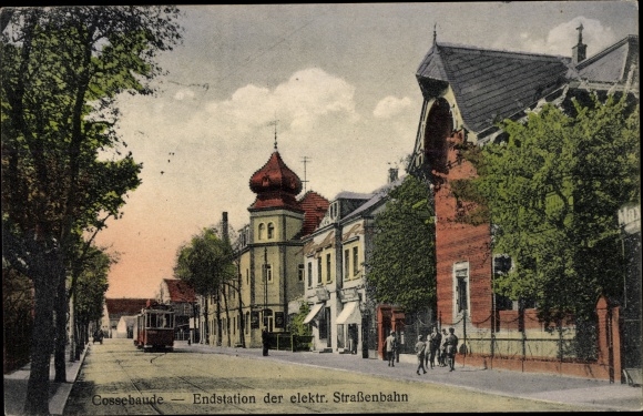 Postcard Dresden Cossebaude, terminus of the electric tram
