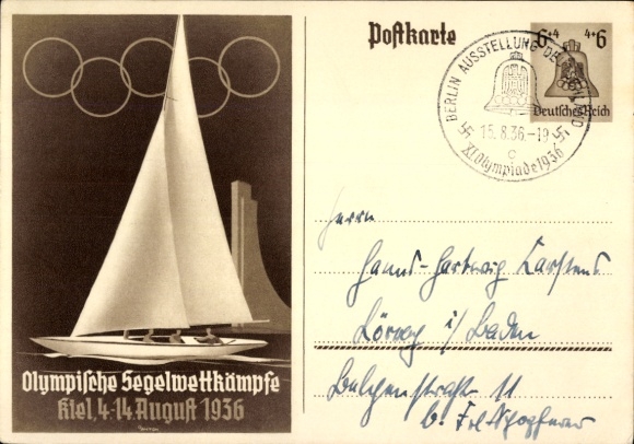 Postal stationery Postcard Olympic Sailing Competitions Kiel 1936