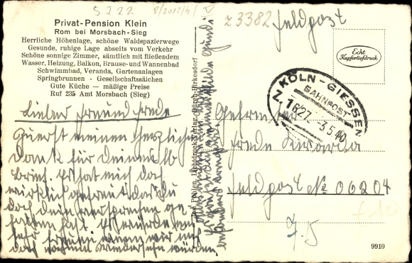 Postcard Rom Morsbach in the Oberberg district, private pension small