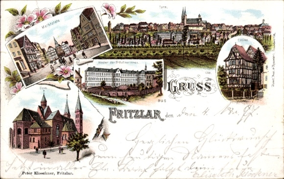 Chromo-Litho Fritzlar in Hesse, casino, cathedral, monastery, market square, total view