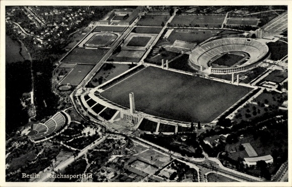 Postcard Berlin Charlottenburg Westend, aerial photograph of the Reichssportfeld, Olympic Stadium