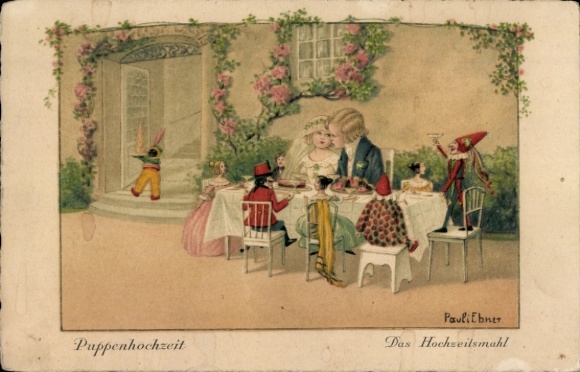 Kunstenaarskaart Ebner, Pauli, poppenhuwelijk, het bruiloftsmaal