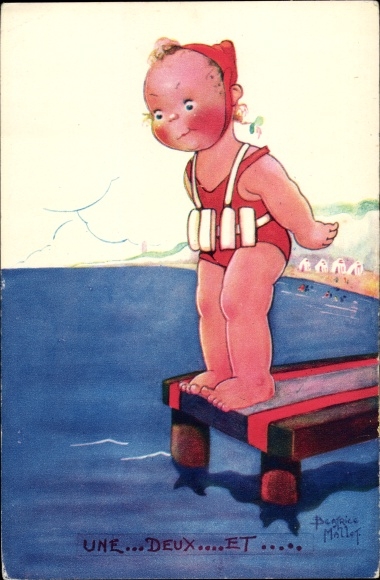 Artist Postcard Mallet, Beatrice, girls before jumping into the water