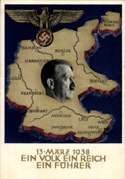 Postal stationery Postcard Klein, One People, One Reich, One Führer, Anschluss of Austria 1938, Greater Germany
