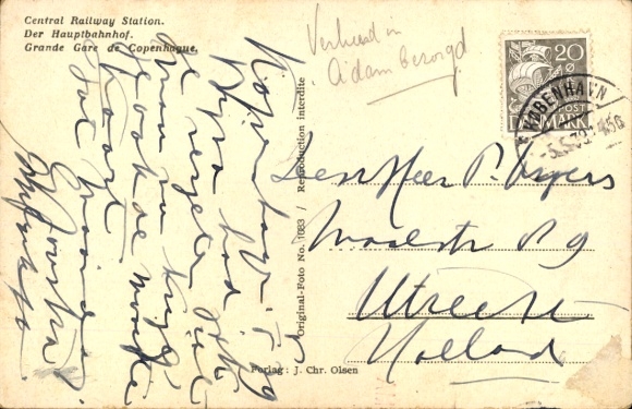 Postcard København Copenhagen Denmark, Central Station
