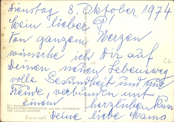 Artist Postcard Hummel, Berta, Grasshopper shooter