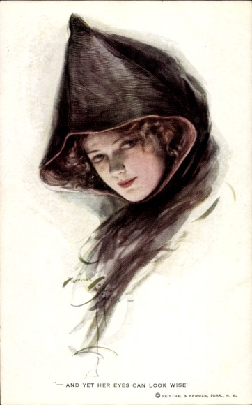 Artist Postcard Fisher, Harrison, And yet her eyes can look wise, portrait of a Woman