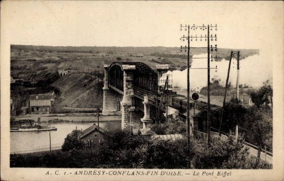 Ak Andrésy Yvelines, die Eifel Eisenbahnbrücke
