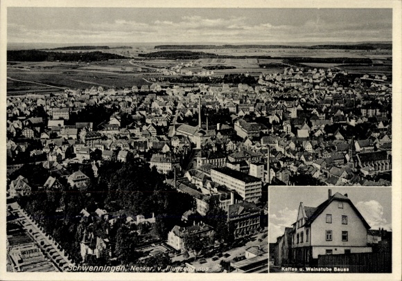 Ak Horb am Neckar, Luftaufnahme von Schwenningen, Kaffee u. Weinstube Baus, schöne Landschaft