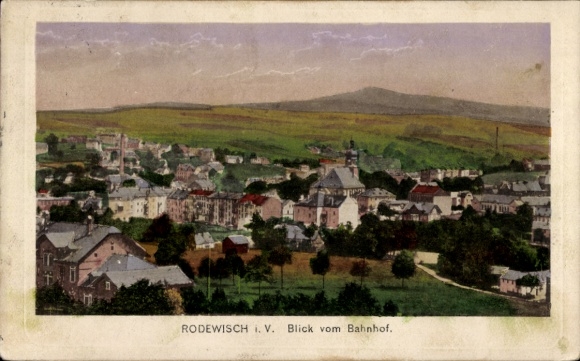 Postcard Rodewisch in Vogtland Saxony, view from the train station