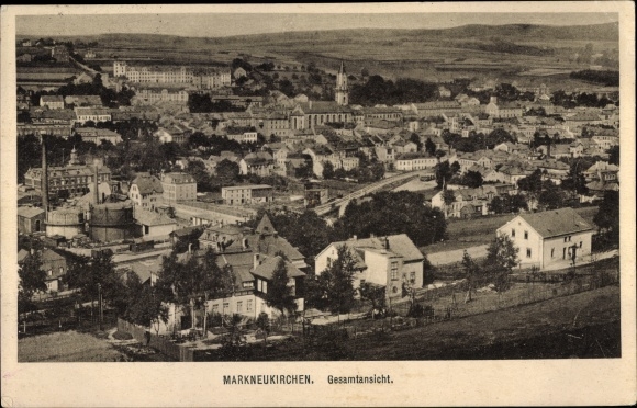 Postcard Markneukirchen im Vogtland, total view of the village