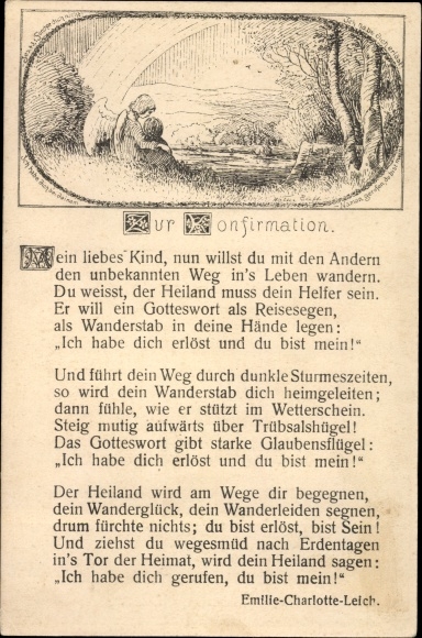 Poem Postcard For Confirmation, Emilie Charlotte Leich, My dear child, now you want to be with the others