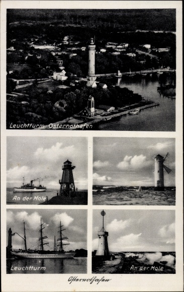 Ak Chorzelin Osternothafen Świnoujście Swinemünde Pommeren, vuurtoren, windmolen, mol