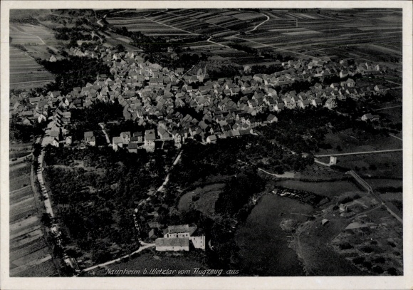 Postcard Naunheim Wetzlar an der Lahn, aerial view of Naunheim, houses, landscape