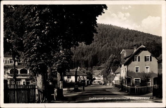 Postcard Unterreichenbach in the Black Forest, street section in town