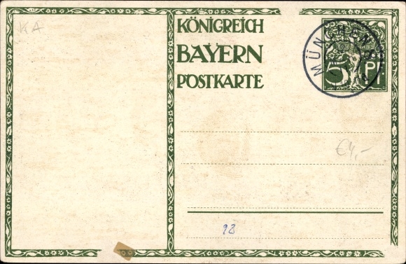 Postal stationery artist PC Diez, M., Prince Regent Luitpold of Bavaria 1911, 5 Pfennig