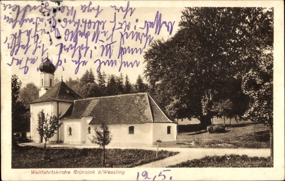 Postcard Wessling Weßling Upper Bavaria, Grünsink pilgrimage church