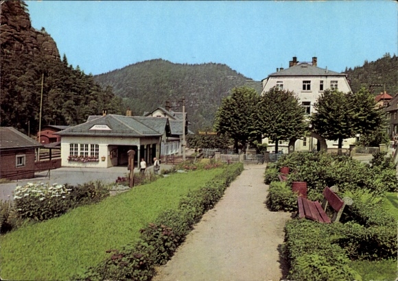 Ak Oybin in Sachsen, Bahnhof, Park