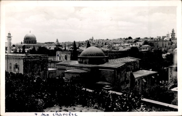 Postcard Jerusalem Israel, view of dome, minarets, landscape