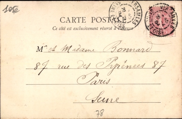Ansichtkaart Versailles Yvelines, straat in tram, huizen, poststempel, handgeschreven tekst