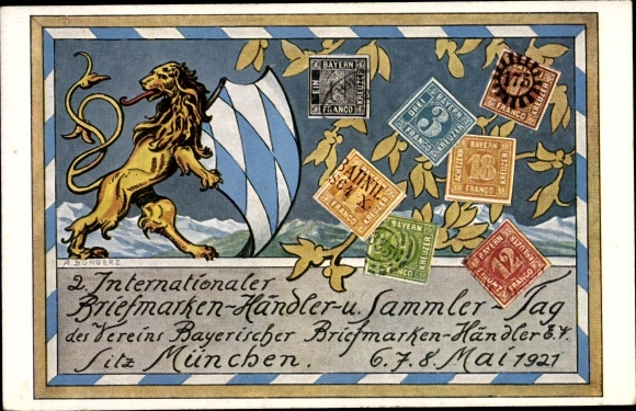 Znaczki Herb Artysty KP Bungerz, Monachium, Dzień Znaczków i Kolekcjonerów 1921