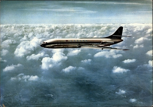 Postcard Belgian passenger plane, Caravelle, Sabena