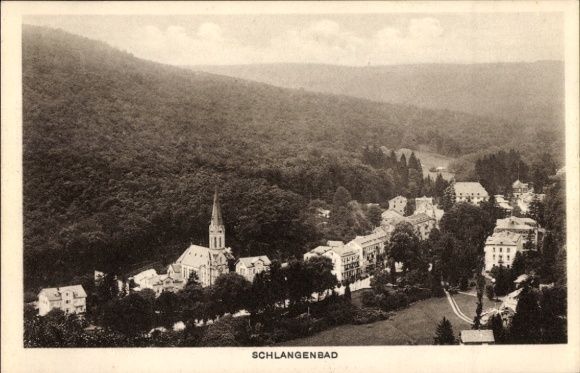 Postcard Schlangenbad in the Taunus Hesse, landscape, church, building, forest,