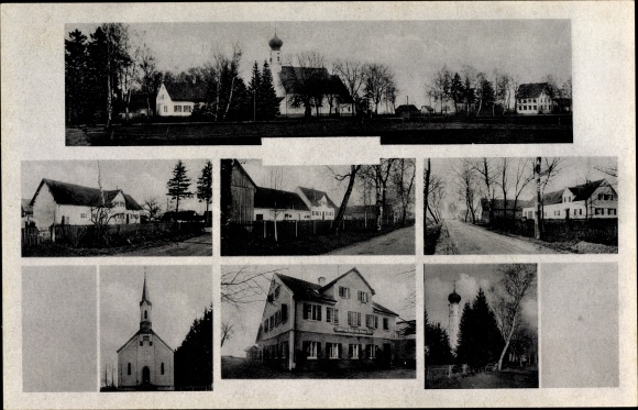 Postcard Ludwigsmoos Königsmoos Upper Bavaria, church, inn, streets, houses