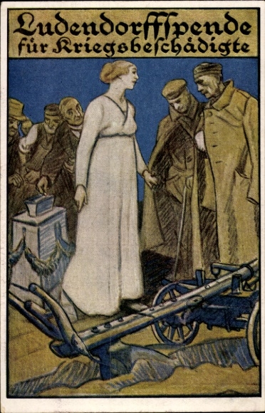 Artist Postcard Ludendorff donation for war victims, plough, I. WK