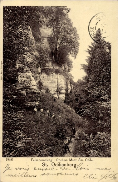 Postcard Obernai Alsace Bas Rhin, Mont Sainte Odile, rocky trail