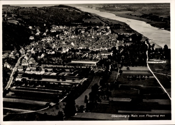 Postcard Obernburg am Main, aerial photograph, total view of the city
