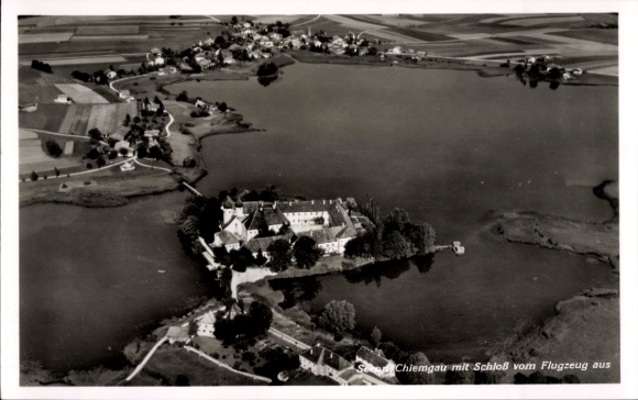 Postcard Seeon Seebruck am Chiemsee Upper Bavaria, aerial photograph, castle