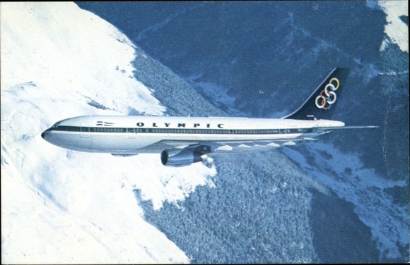 Postcard Greek passenger plane, Airbus A300, Olympic Airways