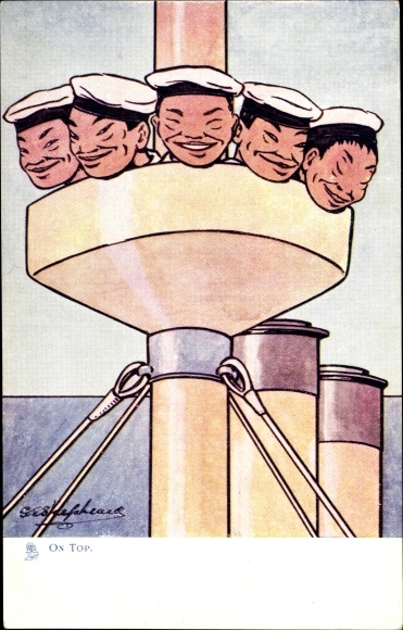 Artist Postcard On Top, Japanese sailors in the lookout, Tuck 762, Jap the giant killer