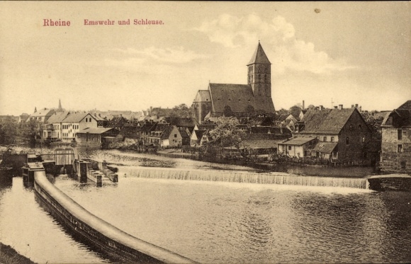 Ak Rheine in Westfalen, Emswehr und Schleuse