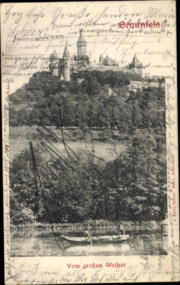 Postcard Braunfels on the Lahn, Braunfels Castle, from the large pond