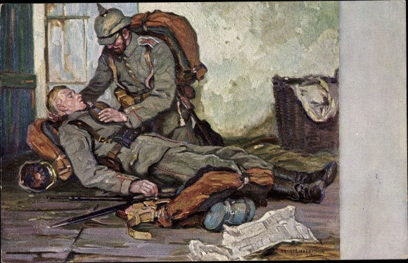 Artist PC Liebermann, Ernst, comradeship, wounded soldier, 1st WW