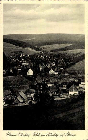 Postcard Altenau Clausthal Zellerfeld in the Upper Harz, view from the Rothenberg to the village