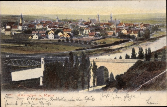 Postcard Kitzingen in Mainfranken Bavaria, general view, bridge