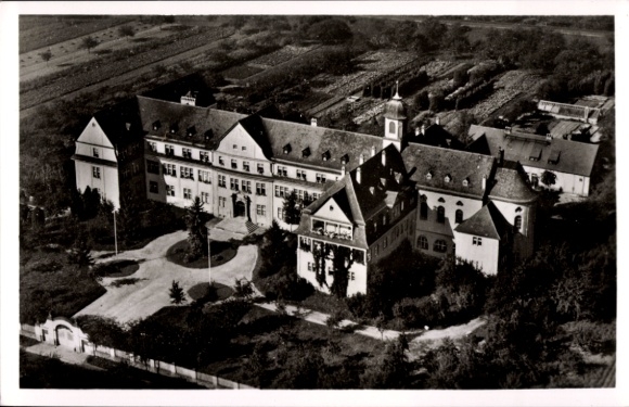 Postcard Lohr am Main Unterfranken, aerial photograph Mission Seminary Aloysianum