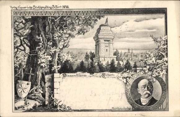 Artist Postcard Erfurt Thuringia, Bismarck Tower, Portrait, Coat of Arms, Cityscape