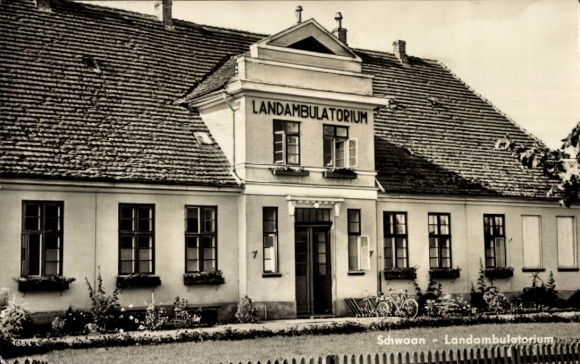 Postcard Schwaan in Mecklenburg, rural outpatient clinic
