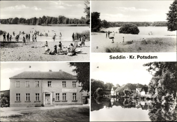 Postcard Seddin Seddiner See in Brandenburg, beach party at Seddinsee, restaurant Drei Linden