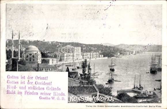Postcard Constantinople Istanbul Türkiye, partial view of the city, coast, harbor