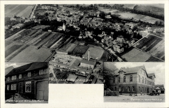 Postcard Höngeda Weinbergen Mühlhausen Thuringia, aerial photography, community tavern, material goods