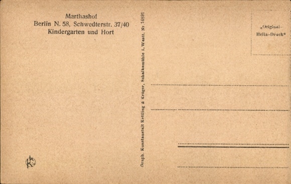 Postcard Berlin Prenzlauer Berg, Marthashof, Kindergarten and After-School Care, Schwedterstraße 37/40