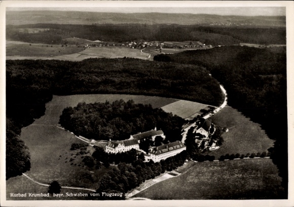 Postcard Krumbach in Swabia, aerial photograph