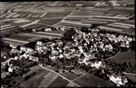 Postcard Daugendorf Riedlingen on the Swabian Alb, aerial view of Daugendorf, many roofs, rocks